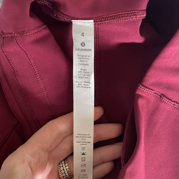 Lulemon leggings.  Burgundy/ dark red. Fast and Free High-Rise Crop 23" - Picture 4 of 6
